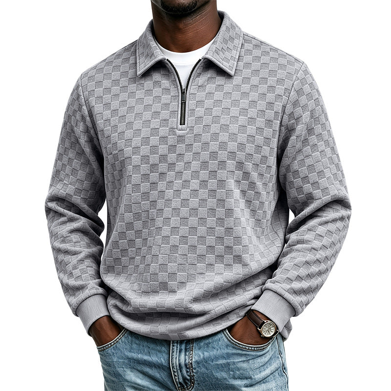 Men's textured knit sweater with troyer collar and half zip Mune Fashion