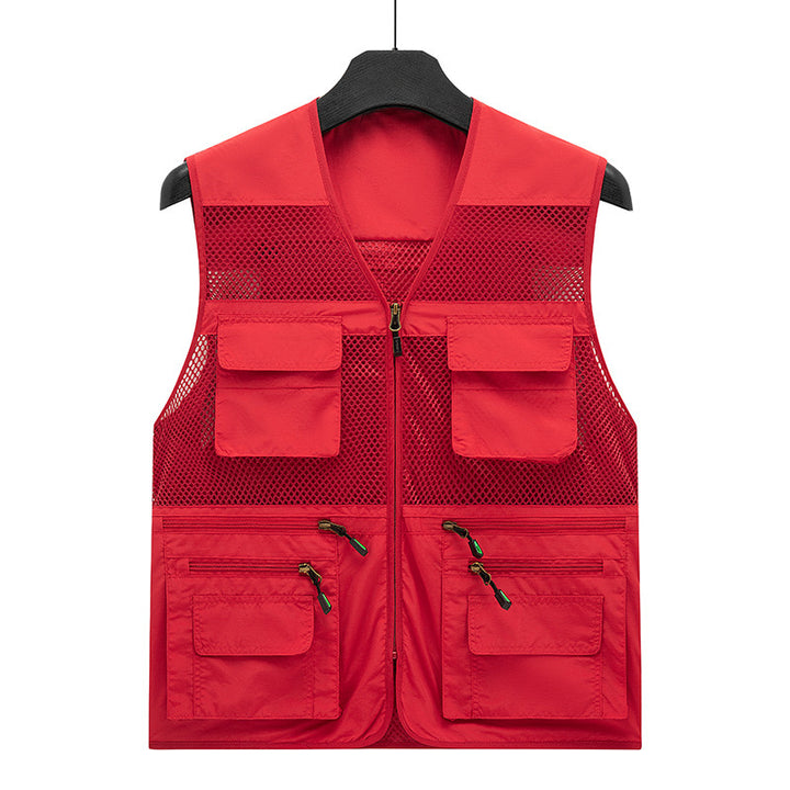 Men's breathable mesh outdoor vest with multifunctional pockets and front zipper Mune Fashion