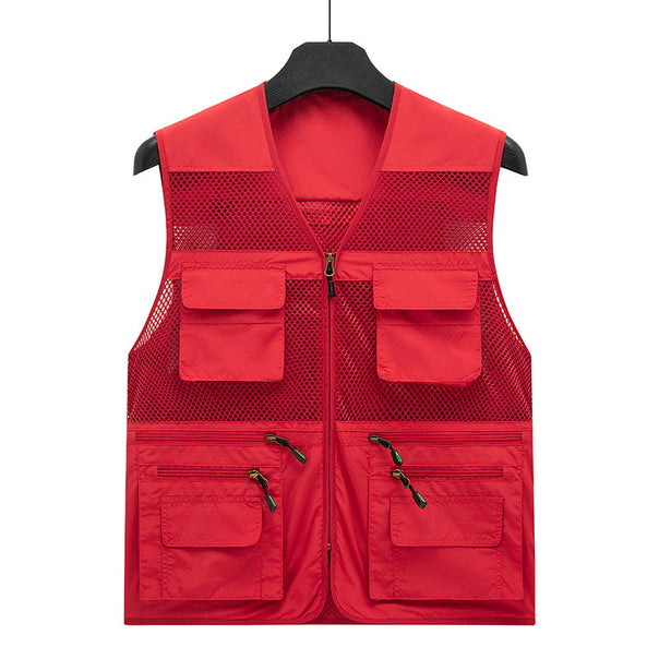 Men's Multifunctional Mesh Utility Vest with Zipper and Multiple Pockets Mune Fashion