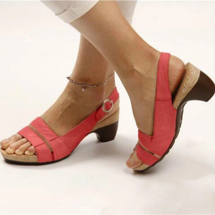 Women's sandal with elastic heel strap, ergonomic cork comfort footbed, and low curved heel Mune Fashion