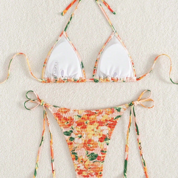 Women's Triangle Bikini with Floral Gatherings Mune Fashion