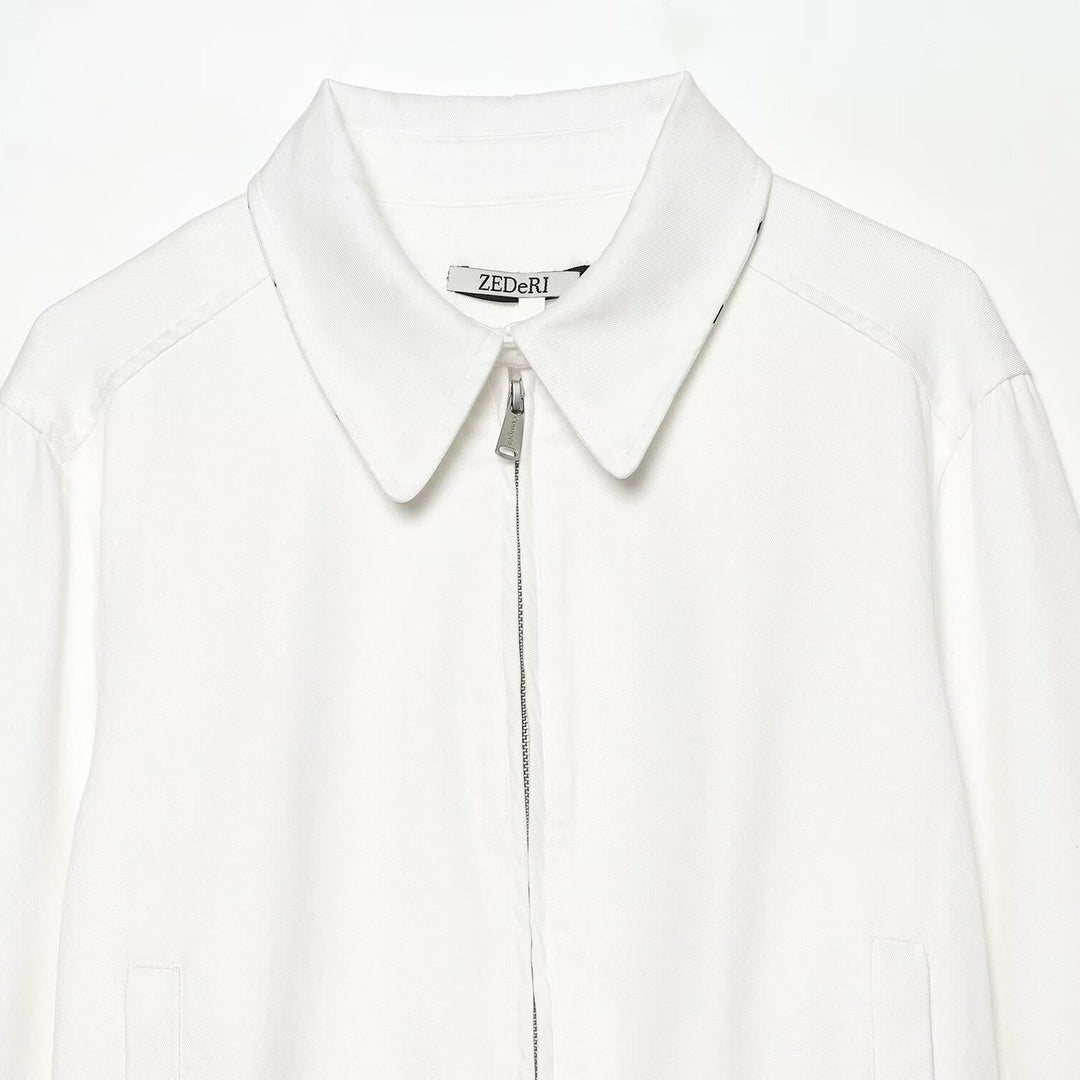 Women's cropped bomber jacket with stand-up collar and dotted collar lining Mune Fashion