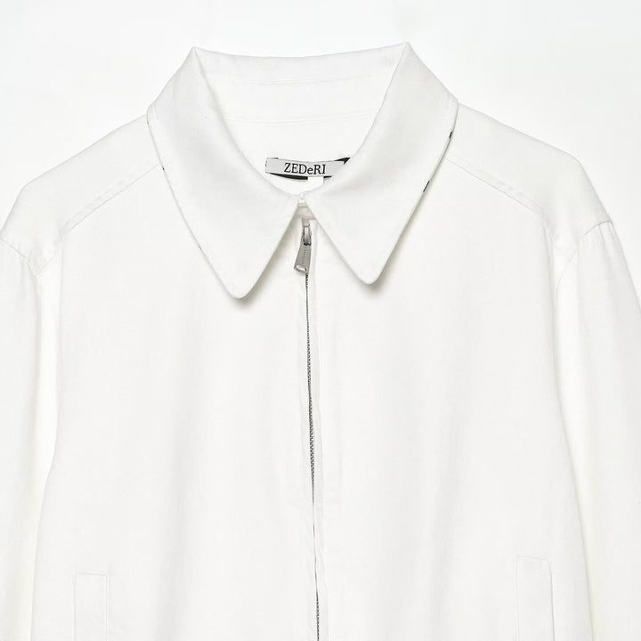 Women's cropped bomber jacket with stand-up collar and dotted collar lining Mune Fashion