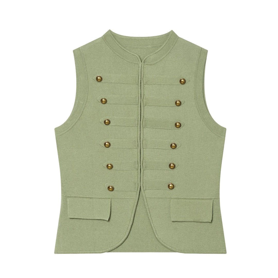 Women's knit vest in military style with golden decorative buttons Mune Fashion