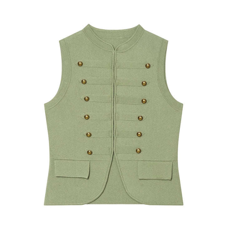 Women's knit vest in military style with golden decorative buttons Mune Fashion
