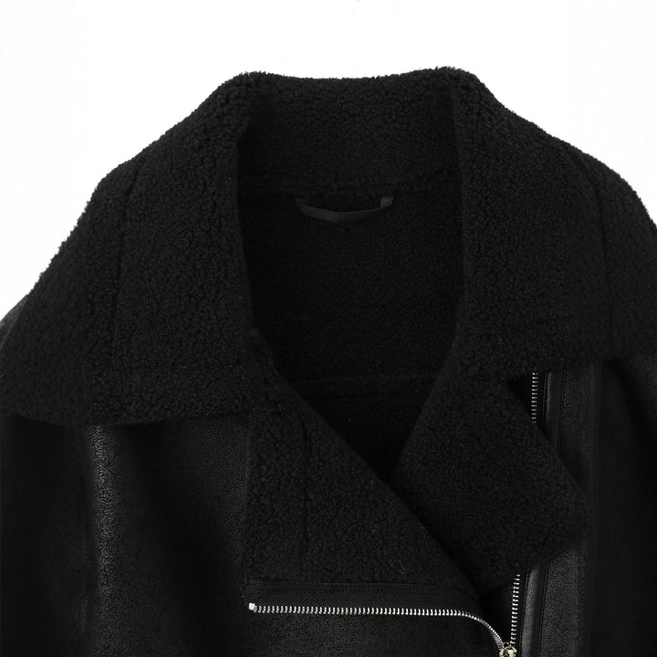 Women's cropped pilot jacket in lambskin look with asymmetric zipper Mune Fashion