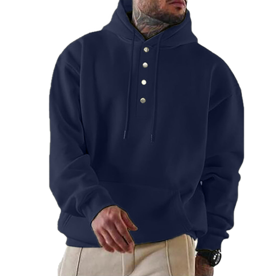 Men's hoodie with Henley button placket and kangaroo pocket EB
