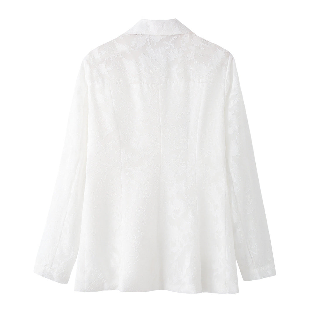 Women na tailored double-breasted blazer with floral jacquard and patch pockets Mune Fashion