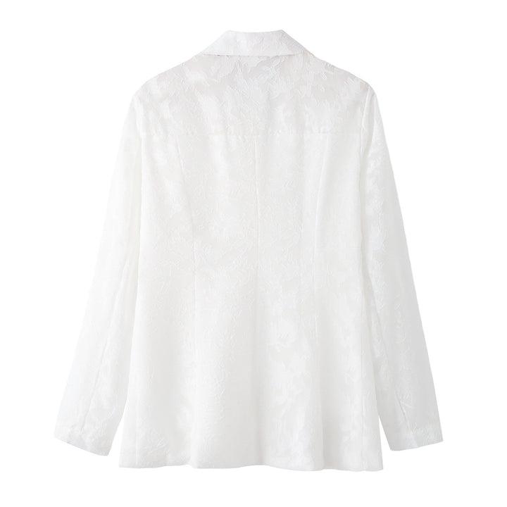 Women na tailored double-breasted blazer with floral jacquard and patch pockets Mune Fashion