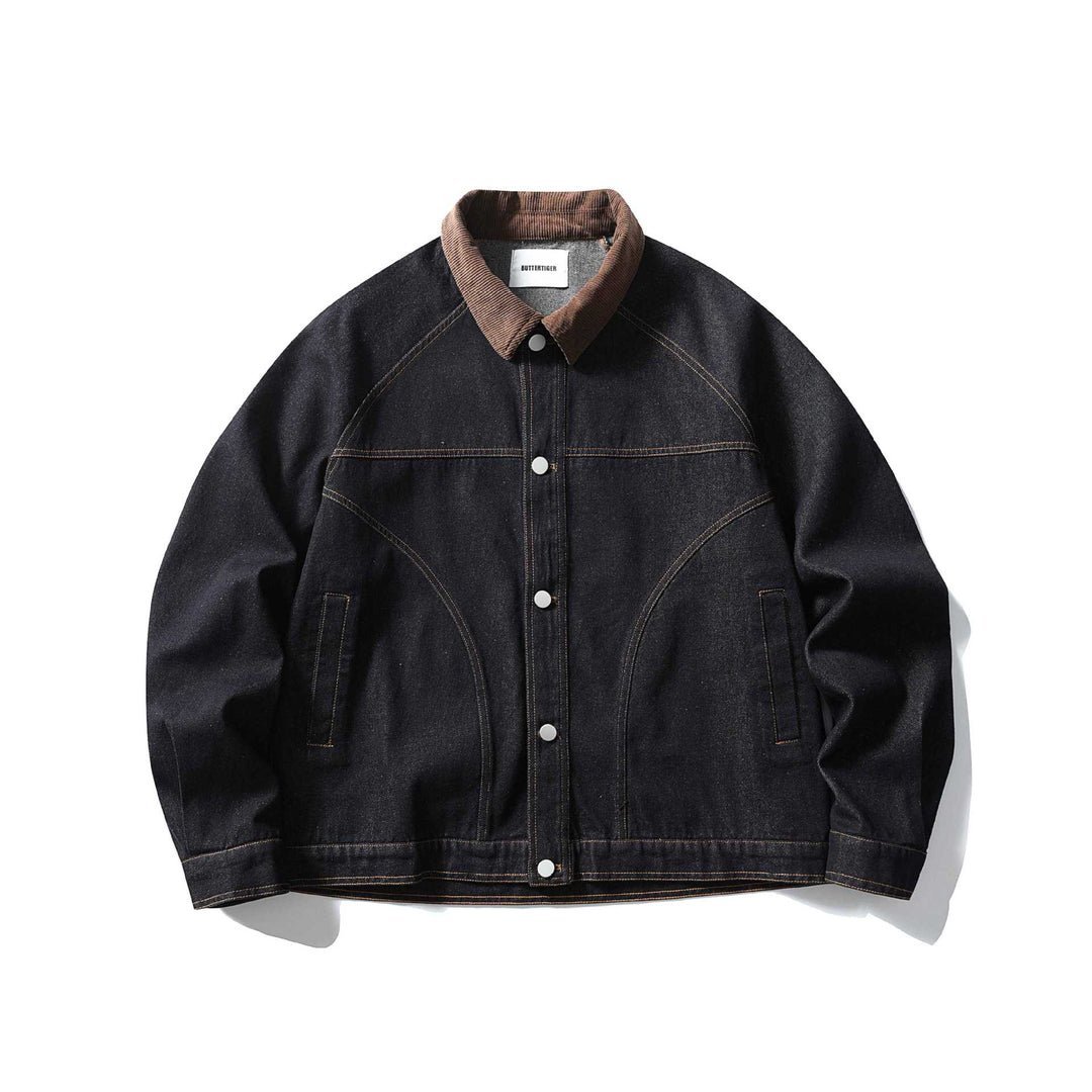 Men's Boxy Denim Jacket with Cord Collar and Snap Button Placket Mune Fashion