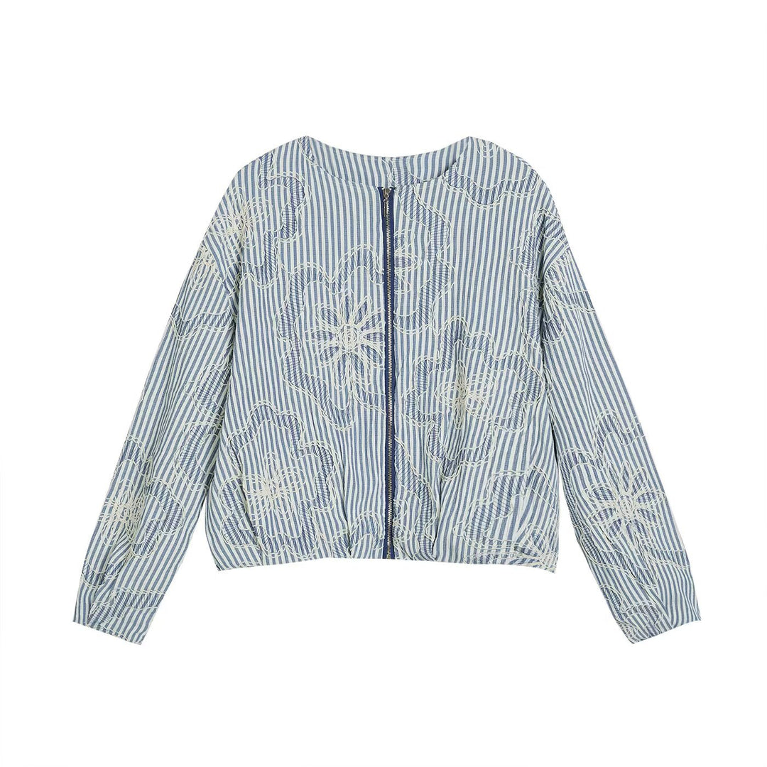 Women's 200+ striped embroidered blouson jacket with full zip Mune Fashion