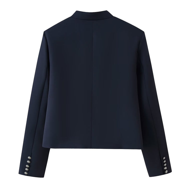 Ladies Military-inspired Short Jacket with Stand Collar and Decorative Cords Mune Fashion
