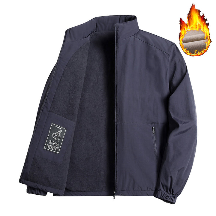 Men's Lightweight Windproof Fleece-Lined Transitional Jacket with Stand-Up Collar and Zippers Mune Fashion