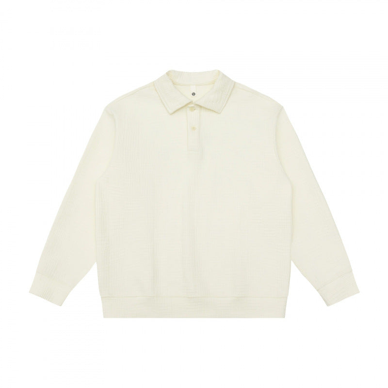 Unisex Long-Sleeve Knit Polo Shirt Sweater with Boxy Fit and Waffle Texture Mune Fashion