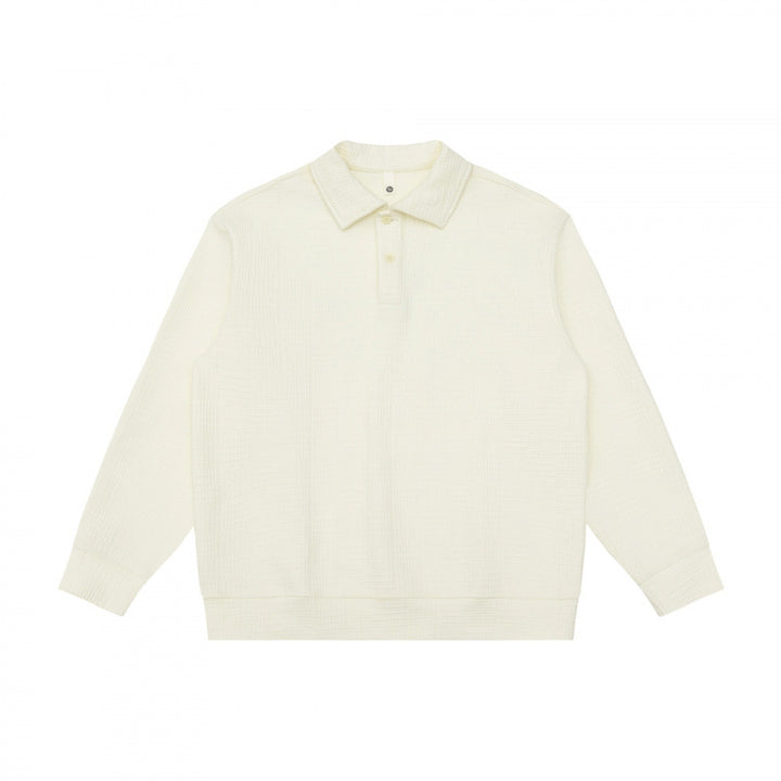 Unisex Long-Sleeve Knit Polo Shirt Sweater with Boxy Fit and Waffle Texture Mune Fashion