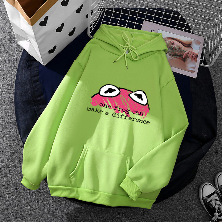Women's relaxed-fit hoodie with stamped frog graphic, kangaroo pocket and drawstring Mune Fashion