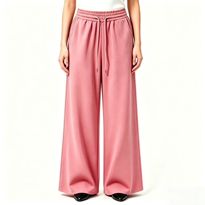 Ladies wide high-waist lounge pants with elastic waistband, drawstring, and flowing jersey Mune Fashion