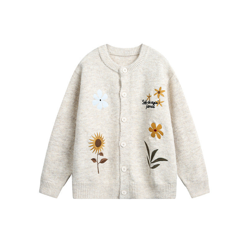 Women's knit cardigan with floral embroidery, round neckline and button placket Mune Fashion