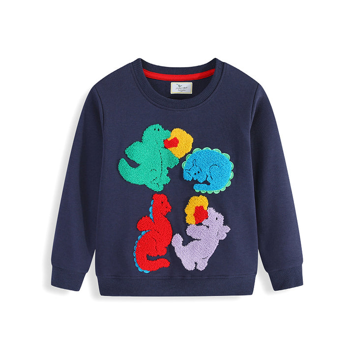 Children's sweatshirt with colorful dinosaur and flower appliqués Mune Fashion