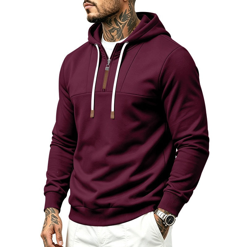 Men's Modern Half-Zip Hoodie made of French Terry with decorative tab and drawstring Mune Fashion