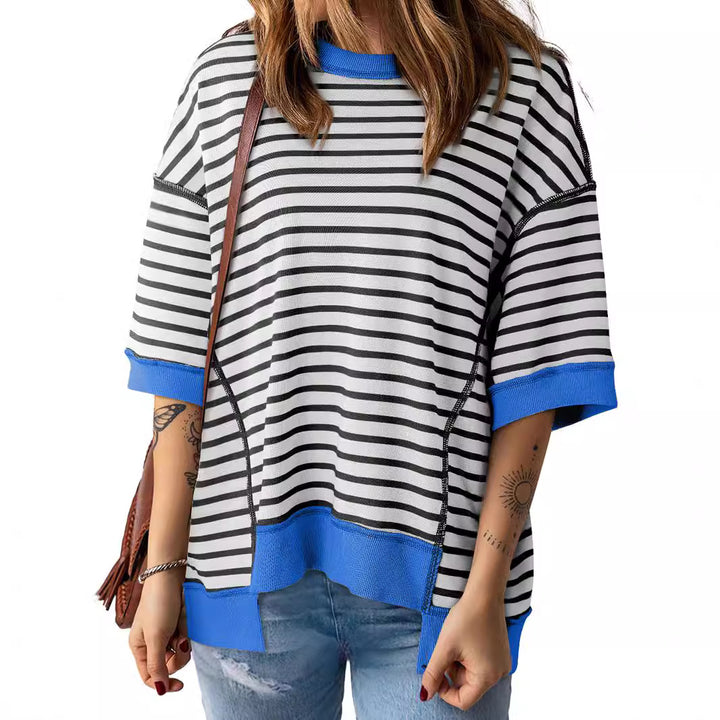 Women's Oversize Stripe Sweatshirt with Contrasting Cuffs Mune Fashion