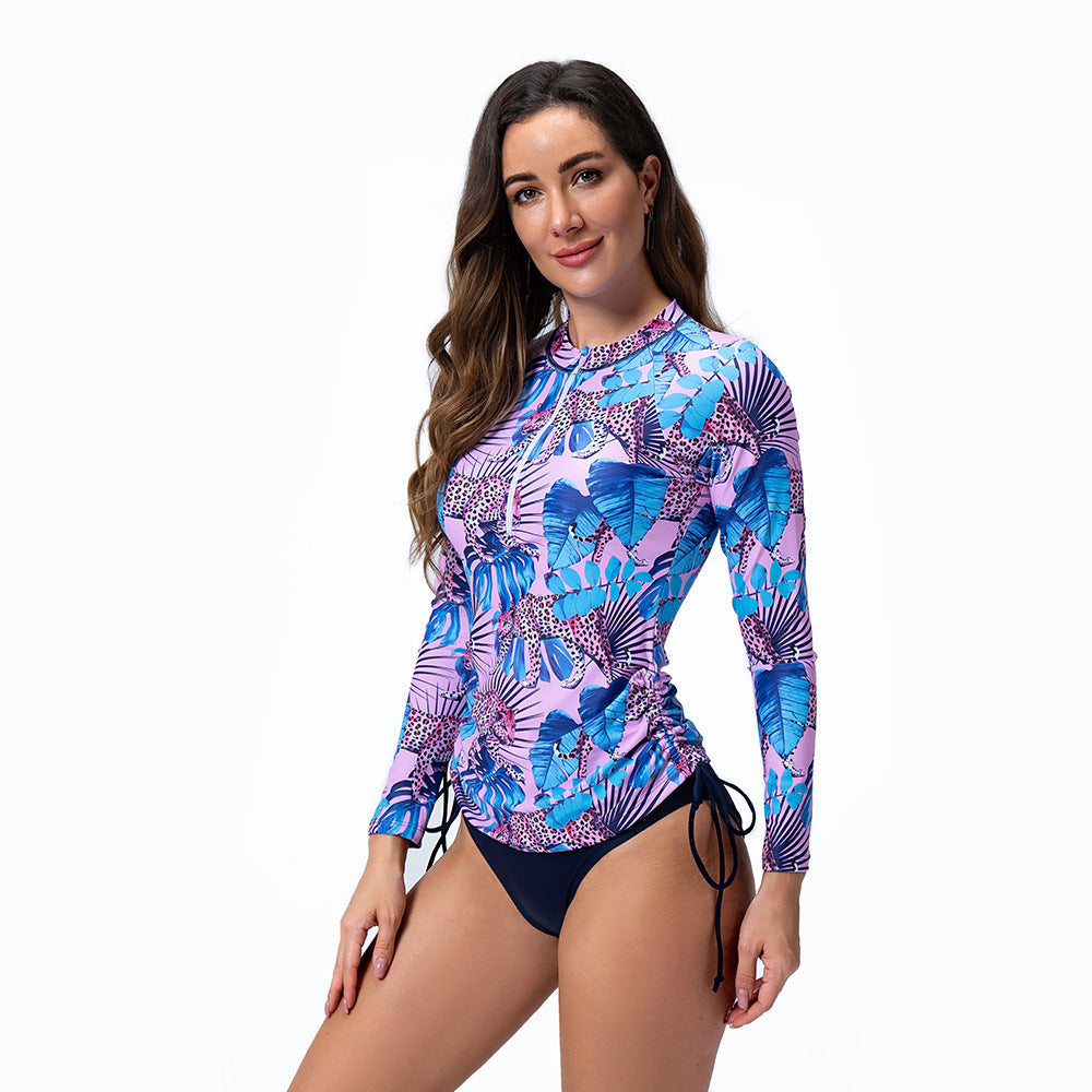 Women's Sporty Long Sleeve Rashguard with Floral Pattern Mune Fashion