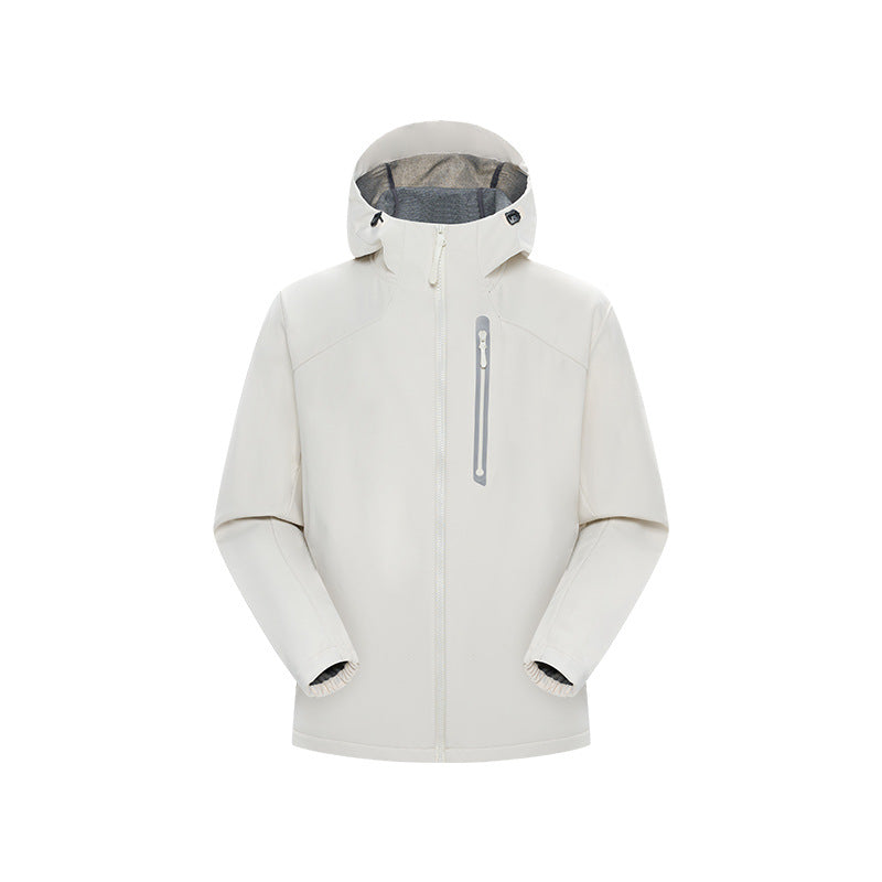 Men's Waterproof Softshell Outdoor Jacket with Adjustable Hood, Welded Zippers and Reflective Chest Pocket Drune