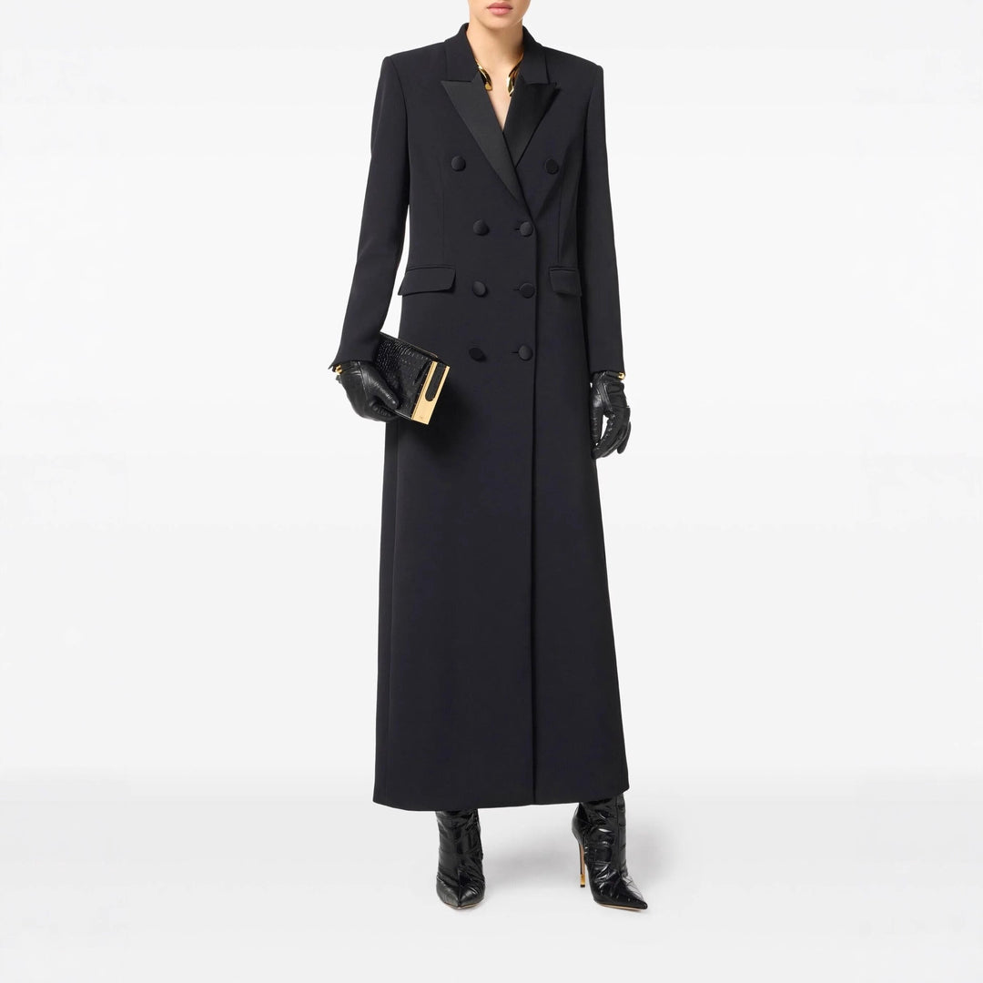 Women's double-breasted long-cut wool coat with pointed lapel Mune Fashion