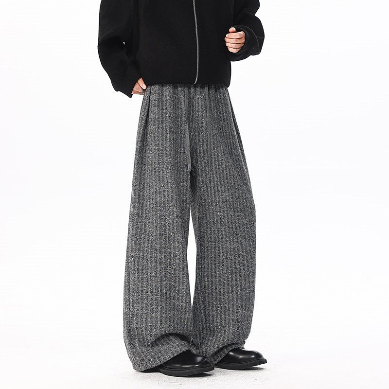 Women's loosely cut ribbed knit pants with drawstring waistband and extra wide leg Mune Fashion
