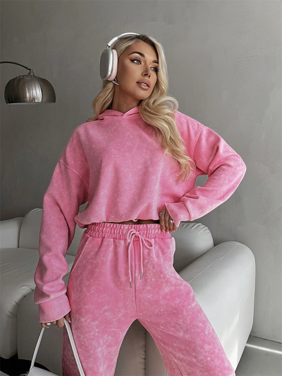 Women's cropped hoodie and high-waisted jogging pants set Mune Fashion