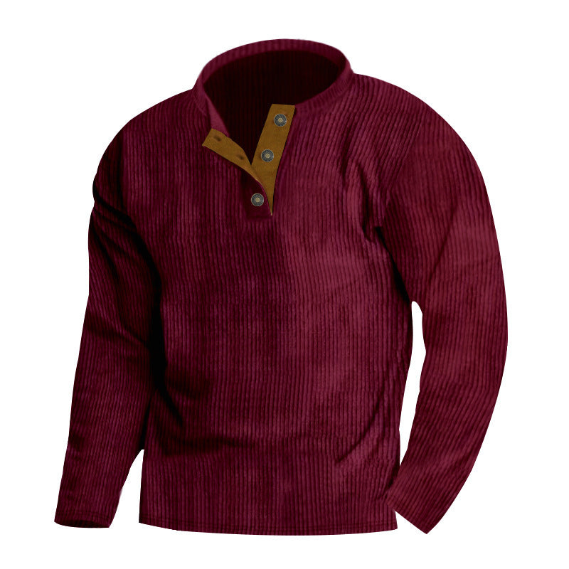 Men's ribbed Henley pullover with short button collar and contrasting velour trim Mune Fashion