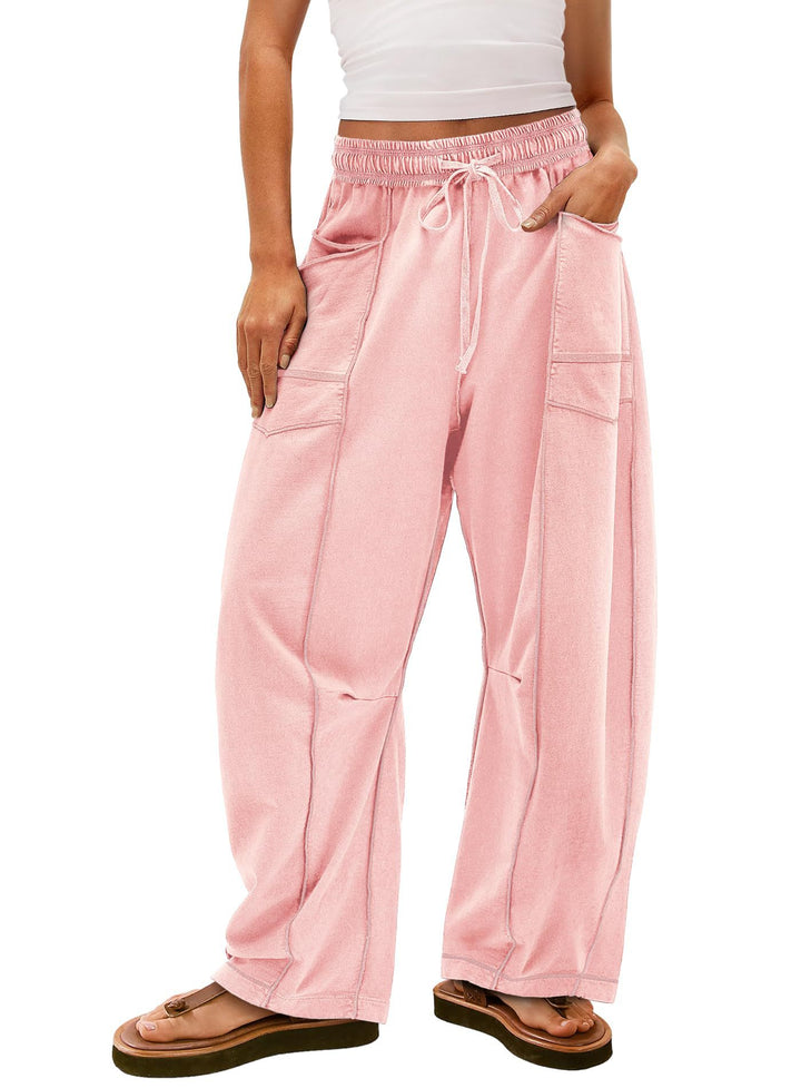 Women wide cargo lounge pants with elastic waistband and contrast seams Mune Fashion