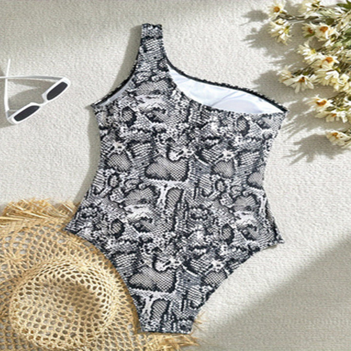 Women's One-Sided Swimsuit with Sophisticated Snake Pattern Mune Fashion