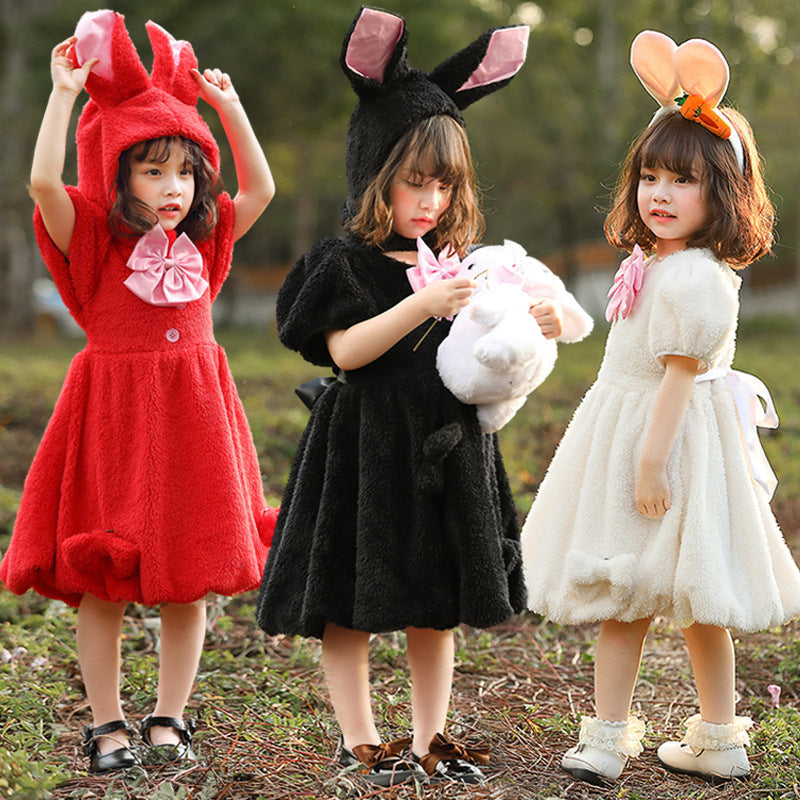 Girl plush bunny costume with hood and large ears detail Mune Fashion