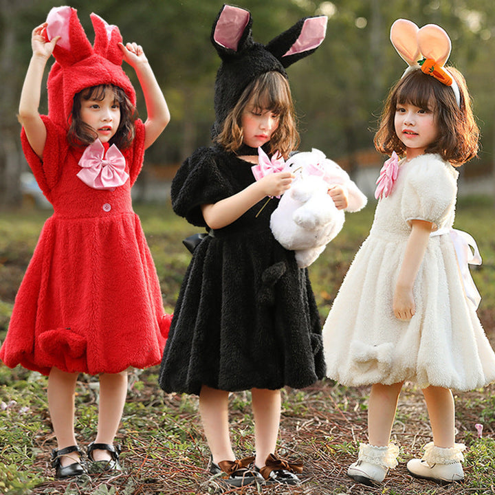 Girl plush bunny costume with hood and large ears detail Mune Fashion