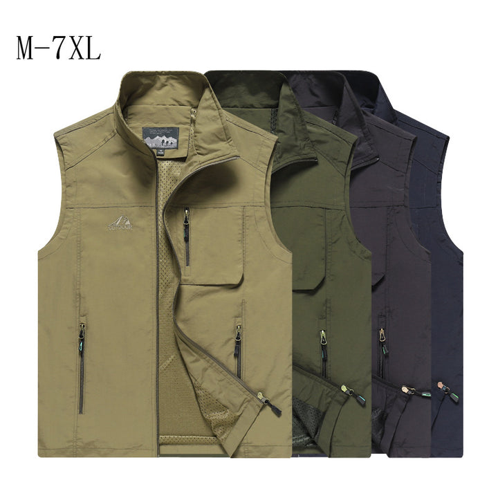 Men's Outdoor Utility Vest with mesh lining, water-repellent nylon surface, and multi-functional pockets Mune Fashion