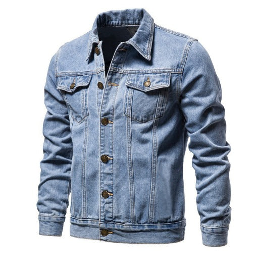 Men's Nan Denim Trucker Jacket Slim Fit with Vintage Metal Buttons and Vertical Seam Guidance Mune Fashion