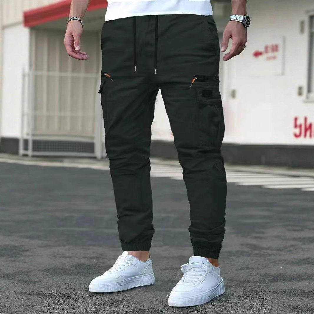 Men's Tapered Cargo Joggers with Drawstring Waist, Zipper Pockets & Elastic Cuffs Mune Fashion