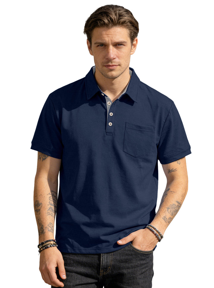 Men's short sleeve polo collar shirt made of textured jersey with chest pocket and contrasting button placket Mune Fashion
