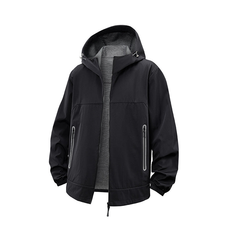 Unisex Lightweight Wind and Fleece Lined Hooded Jacket with Two-Way Zipper Drune