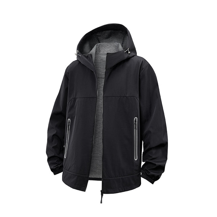 Unisex Lightweight Wind and Fleece Lined Hooded Jacket with Two-Way Zipper Drune
