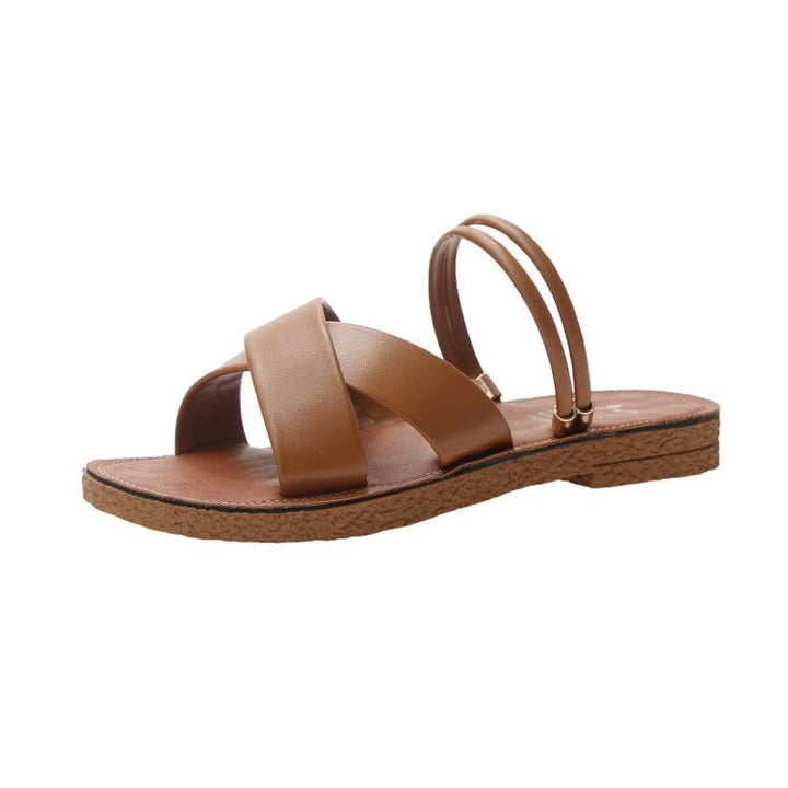 Ladies' flat sandals with crossed padded straps, triple elastic heel strap, and ergonomic cork sole Mune Fashion