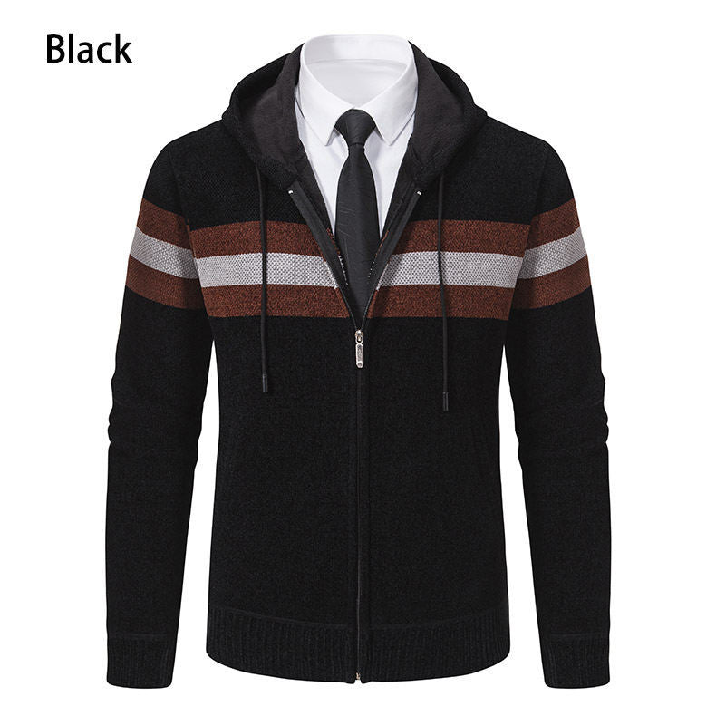 Men's hooded sweater jacket with full zip, contrast stripes, and side pockets Mune Fashion