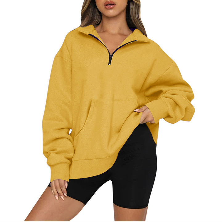Women nan Oversize-Halfzip-Hoodie with kangaroo pocket and extended hem Mune Fashion