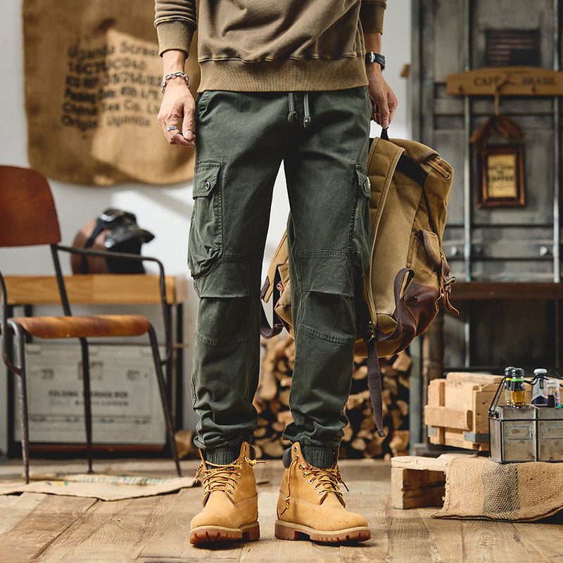 Men's Tapered Cargo Jogger Pants with Drawstring, Reinforced Knees, and Elastic Cuffs Mune Fashion