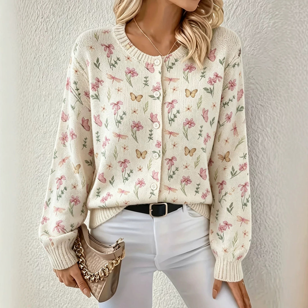 Women's Lightweight Jacquard Knit Cardigan with Leopard Print, Round Neck and Button Placket Mune Fashion