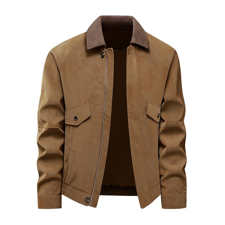 Men's short bomber jacket with suede collar, patch flap pockets & elastic hem Mune Fashion