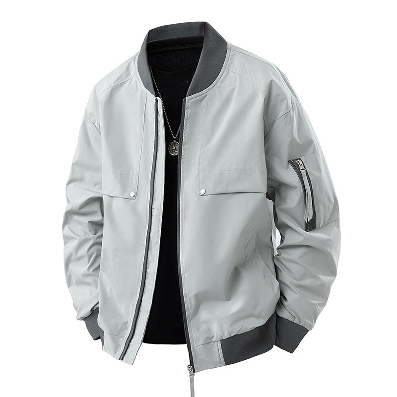 Men's lightweight technical bomber jacket with zippered sleeve pocket, ribbed cuffs, and elastic hem Mune Fashion