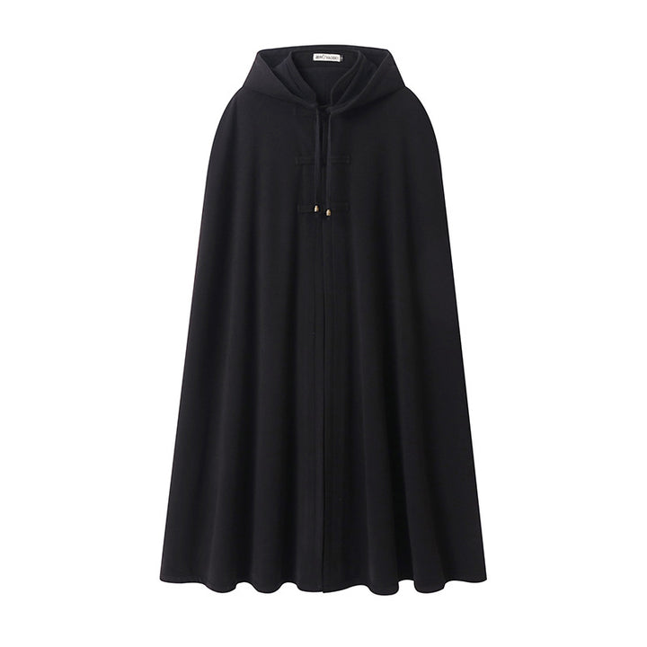 Women’s hooded cape made of wool blend with toggle closures and flowing A-line Mune Fashion