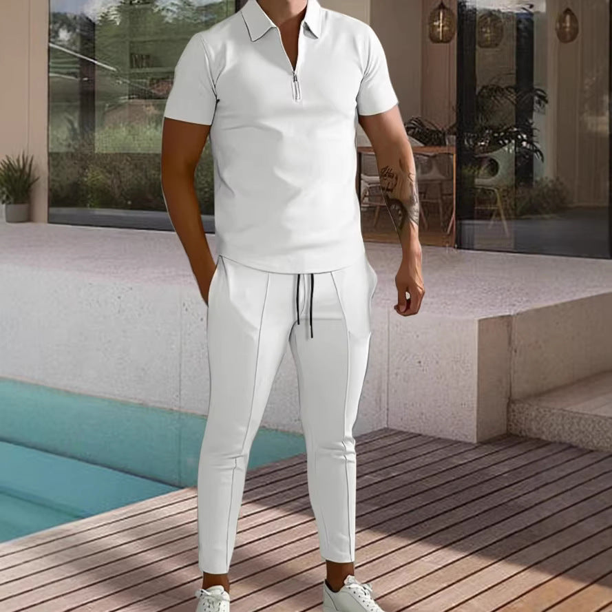 Men's Sporty Short Sleeve Polo Shirt and Pant Set
